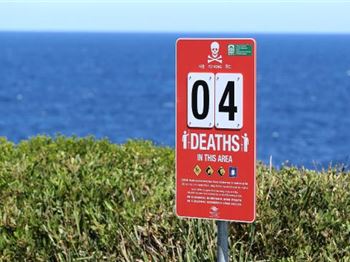 X Deaths in this Area - Rock Fishing Shock Signage - Fishing News